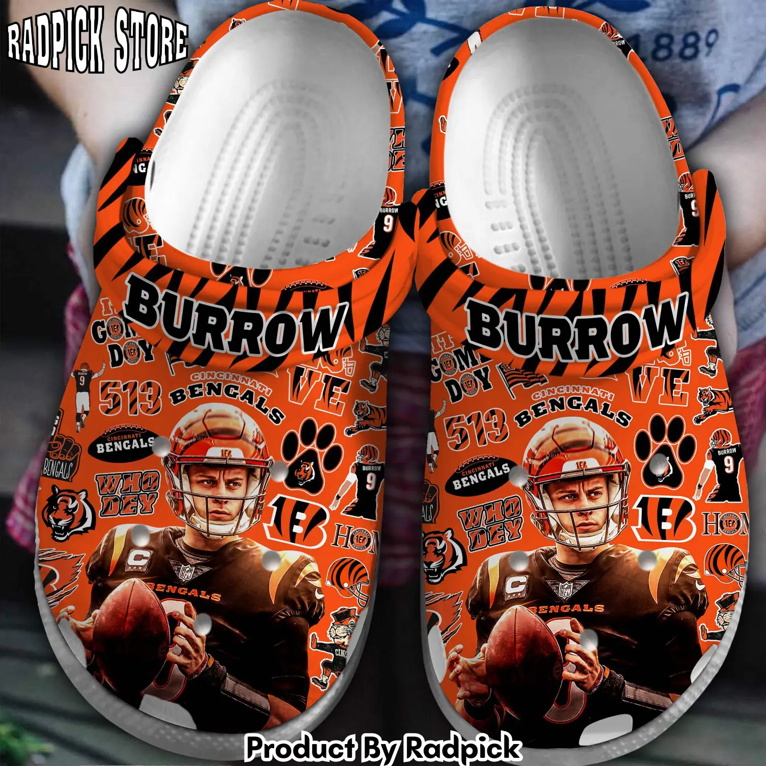 Radpick cincinnati bengals burrow nfl sport crocss crocband clogs shoes comfortable for men women and kids footwearelite exclusive rp6527274